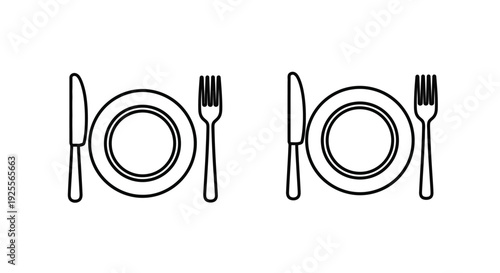 Simple black and white illustration of plate fork and knife pairings