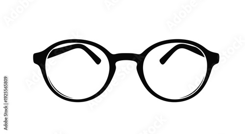 A graphic illustration of a pair of black round framed glasses