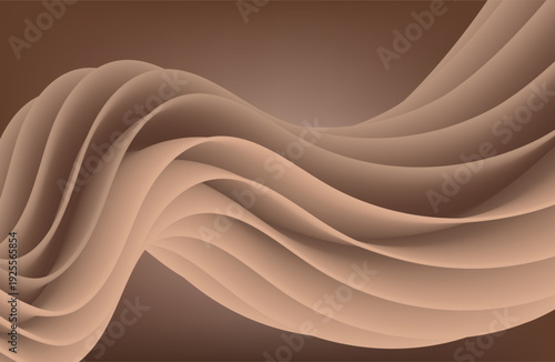 An abstract background created with delicate modern art featuring a beige  curve made of transparent and clear glass plates, elegant and modern in 3D rendering.3d Fluid Wave. Liquid Shape.
Flow Wave.