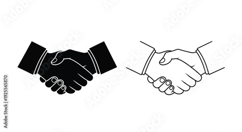 Two handshakes depicted in contrasting black and white line art styles