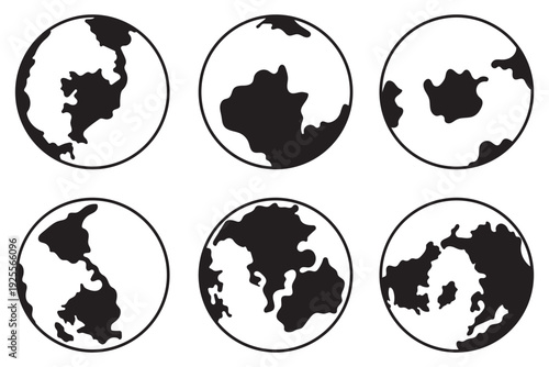 Earth globe icon set. earth hemispheres with continents. world map in globe. Planet icon set. Global map.