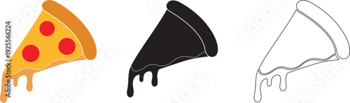 Melting Pizza Slice vector Illustration Set, Pizza Slice silhouette Pizza Slice line act vector on white background Formats Included EPS