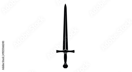 A silhouetted image of a medieval longsword against a white background