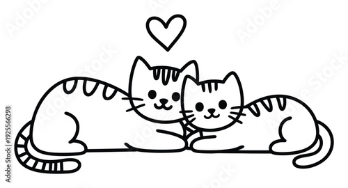 Adorable Cartoon Cats in Love with Heart Symbol
