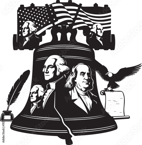 American history liberty bell with george washington benjamin franklin vector illustration