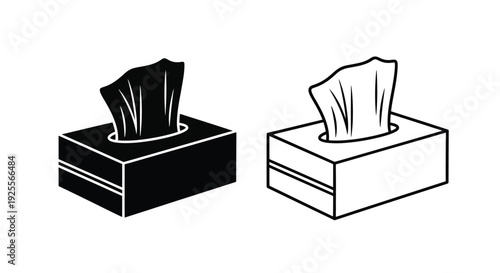 Two monochrome icons depict facial tissue boxes one dark and one light