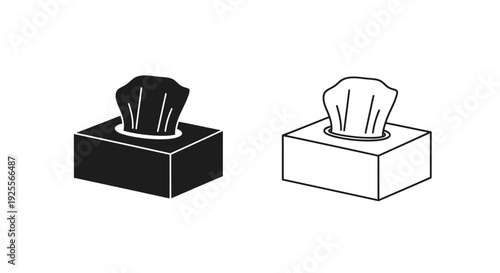 Black and white illustration of a tissue box in two variations