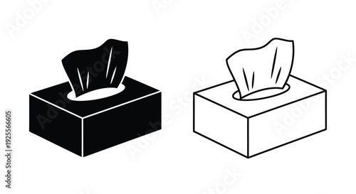Black and white illustration of a tissue box in two variations