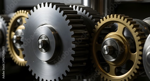 A close-up view of interlocking metal gears in a mechanical system
