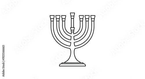 Simple line drawing of a traditional nine branched menorah for hanukkah