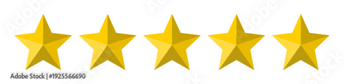 Five 3D golden rating stars vector. 