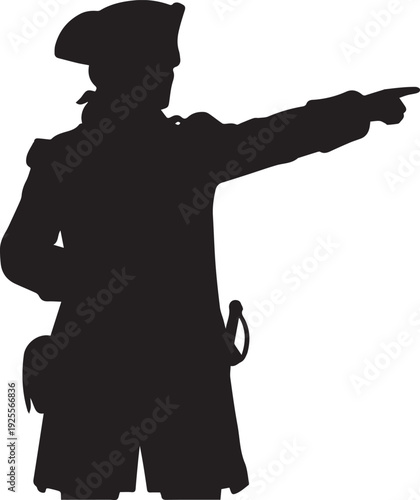 American revolutionary war general silhouette pointing direction vector illustration black