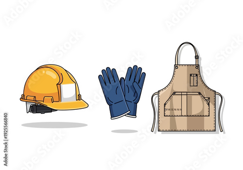 Safety Equipment Hard Hat Gloves Apron.