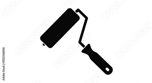 Simple black silhouette of a paint roller on a white background