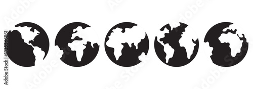 Earth globe icon set. earth hemispheres with continents. world map in globe. Planet icon set. Global map.