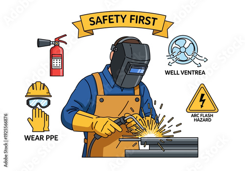 Welder in protective gear welding metal safely.
