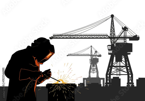 Welder at work in industrial setting.