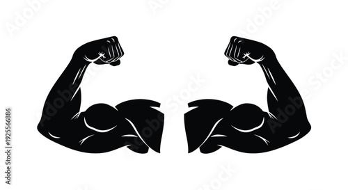 Silhouette of muscular arms flexing demonstrating strength and fitness