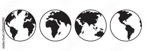 Earth globe icon set. earth hemispheres with continents. world map in globe. Planet icon set. Global map.
