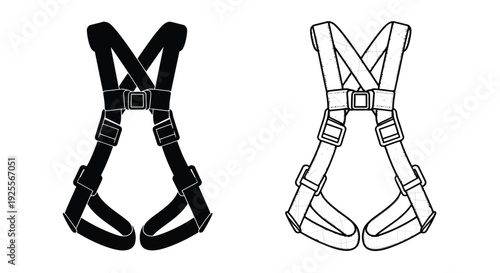 Two safety harnesses displayed in black and white line art
