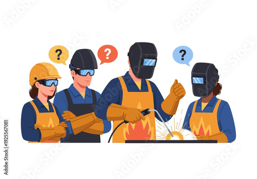 Welders in protective gear working together.