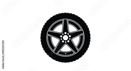 Simple black and white illustration of a car wheel with a tire