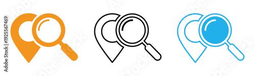 Magnifying glass and map pin icons
