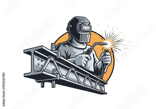 Welding Worker in Protective Gear Working.