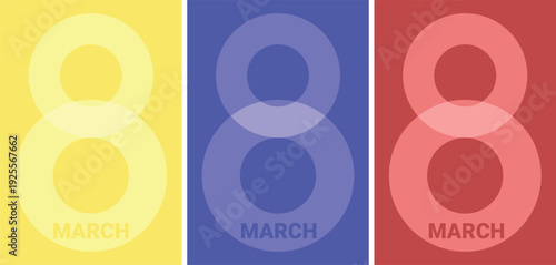 Modern flat design graphic celebrating International Women's Day on March 8th, featuring the number 8 in vibrant color blocks. Ideal for social media and posters.