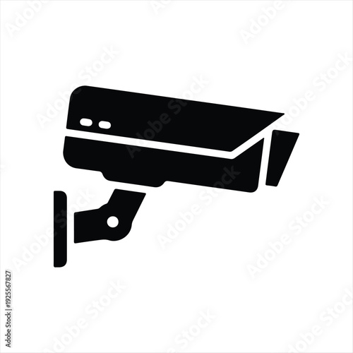 A black and white illustration of a surveillance security camera attached to a wall.