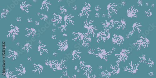 Abstract pattern of light purple organic shapes on a teal background.