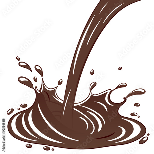 A stream of chocolate liquid is pouring into a puddle Vector