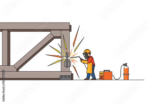Welder Working on Metal Structure with Equipment.