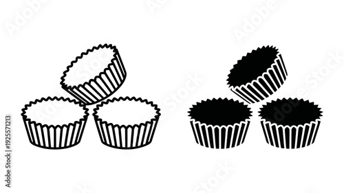 Three delectable dessert cups, like peanut butter cups, are creatively stacked in outline and solid styles.