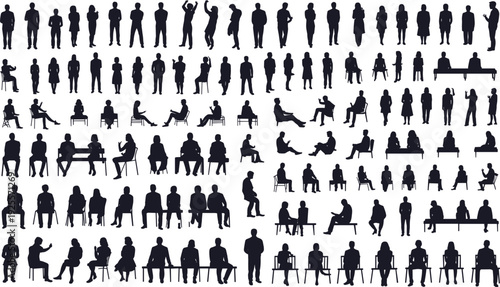 Extensive Collection of Human Silhouettes in Seated and Standing Poses on White Background people woman