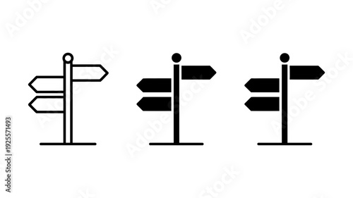 A set of straightforward signpost icons with multiple blank arrows indicating various directions.