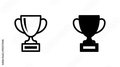 Two minimalist icons feature a classic trophy cup, representing achievement, success, and recognition of excellence.