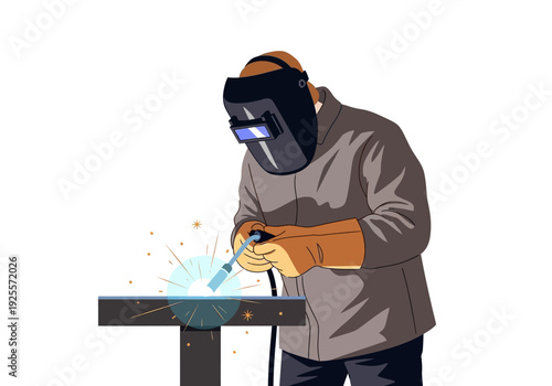 Welder Working with Protective Gear.