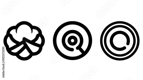 Abstract Target, Focus, and Copyright Symbols in Minimalist Outline Icon Style