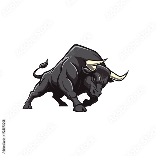 A powerful muscular bull with horns peeking over a dark surface