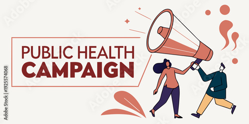 Community united in a public health awareness campaign with a megaphone