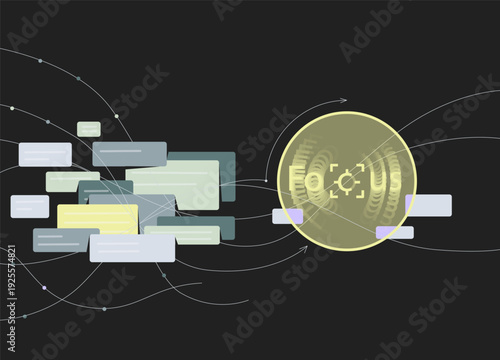 Overload, overlapping notifications, windows, attention lines.