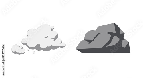 Jagged Gray Rock Formation with Sharp Edges and Geometric Facets Vector Illustration.