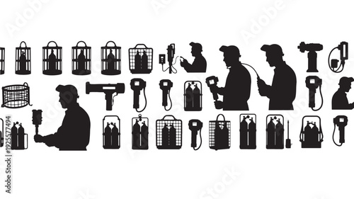 Set of 40 black silhouette animal control and pet care icons vector