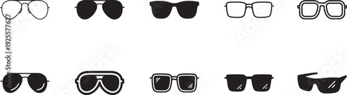 Sunglasses icon set. Editable linear eyewear, fashion, and summer accessory symbols vector EPS file.