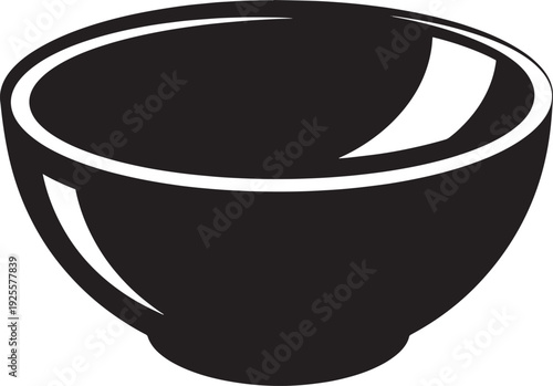 Minimalist black silhouette vector of a classic round ceramic bowl, ideal for culinary or decorative uses.