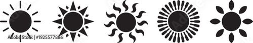 Set sun icons. Editable linear sunrise, sunset, and daylight symbols collection vector EPS file.
