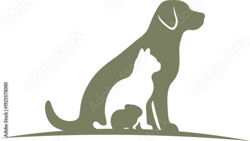 Stylish Pet Illustrations: Cats, Guinea Pigs and Dogs in green