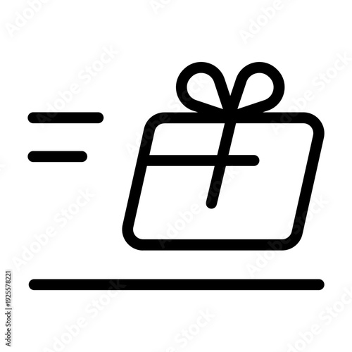 Gift box with motion lines representing fast delivery, special offers, or online gift shipping.