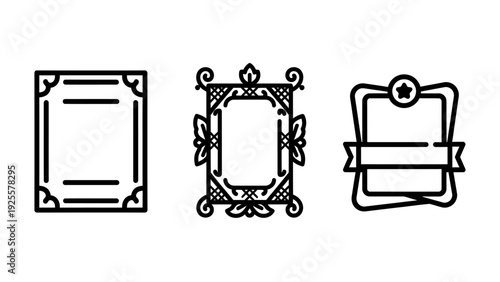 Elegant Decorative Frames and Badge Design Icons: Ornate Borders, Vintage Scrolls, and Modern Award Ribbons for Certificates
